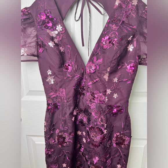 Helsi Floral Sequin Open Back Minidress Plum S - Picture 4 of 9